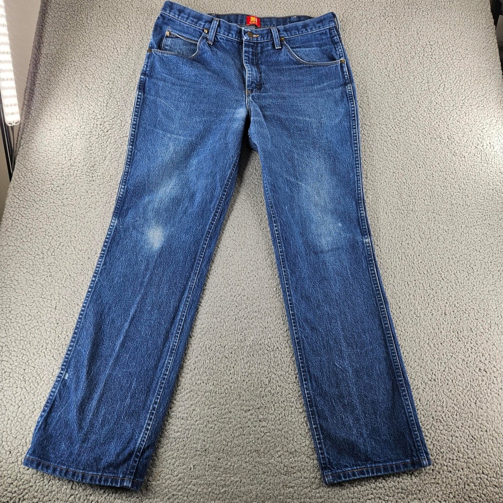 Wrangler Jeans Mens 36x32 Blue Slim Fit Straight‎ Leg Western Cowboy Rancher